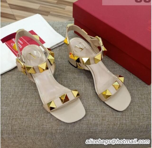 1:1 aaaaa Valentino Rockstud Mid-Heel Sandals 6cm 070576 Apricot