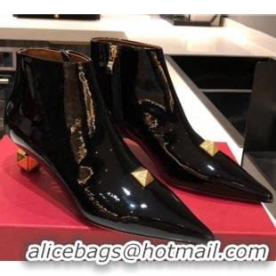 Best Product Valentino Roman Stud Patent Leather Short Boots 4.5cm 070630 Black