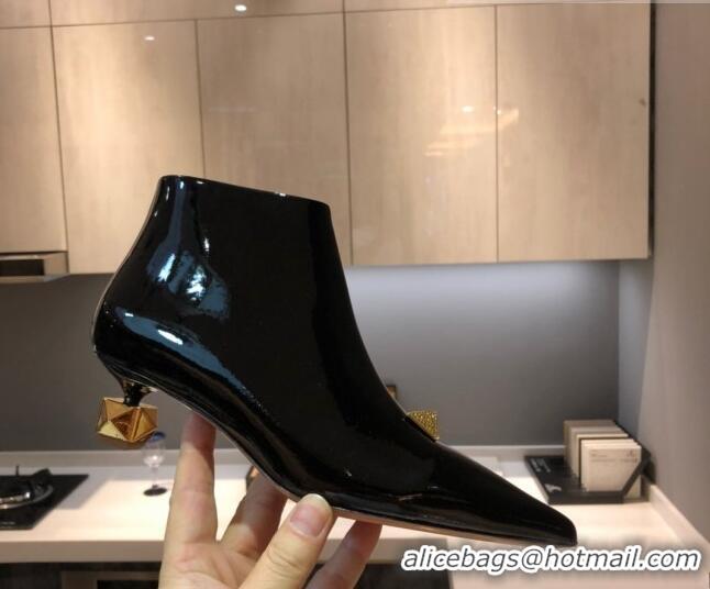 Best Product Valentino Roman Stud Patent Leather Short Boots 4.5cm 070630 Black