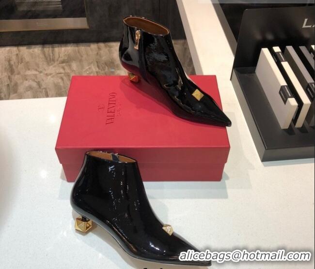 Best Product Valentino Roman Stud Patent Leather Short Boots 4.5cm 070630 Black