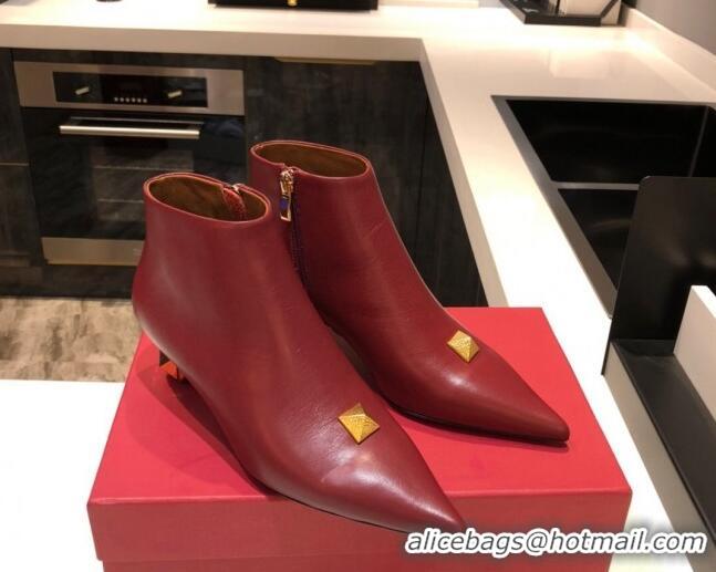 Lowest Price Valentino Roman Stud Calfskin Short Boots 4.5cm 070631 Burgundy