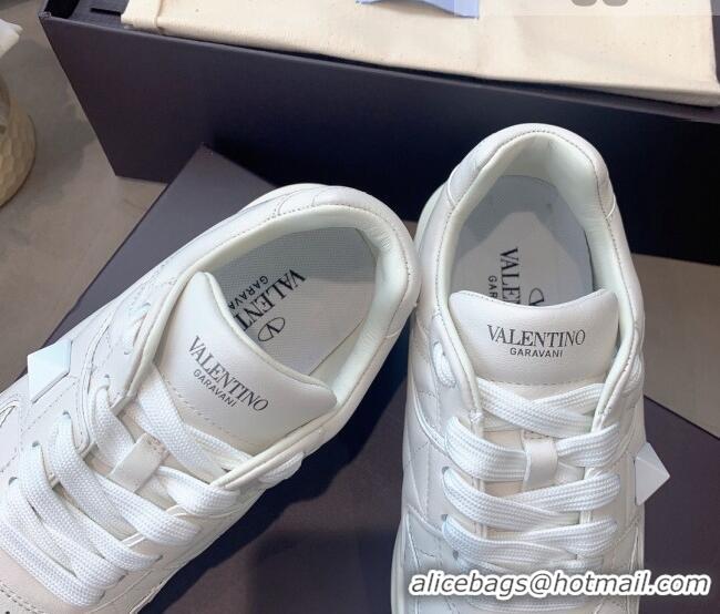 Luxury Valentino One Stud Low-Top Nappa Sneakers White Leather 070657