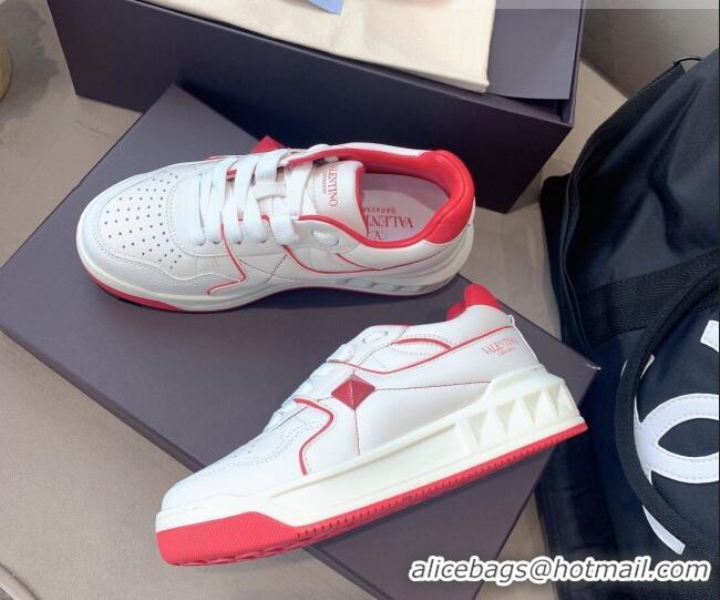 Sumptuous Valentino One Stud Low-Top Nappa Sneakers White Leather 070657 White/Red