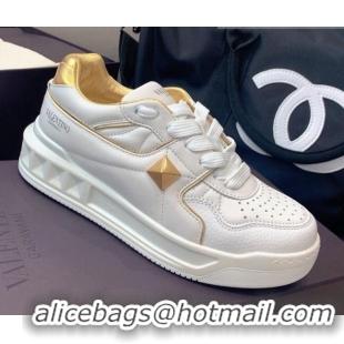 Low Price Valentino One Stud Low-Top Nappa Sneakers White Leather 070657 White/Gold