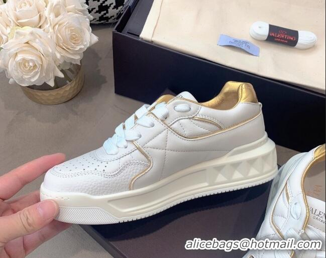 Low Price Valentino One Stud Low-Top Nappa Sneakers White Leather 070657 White/Gold