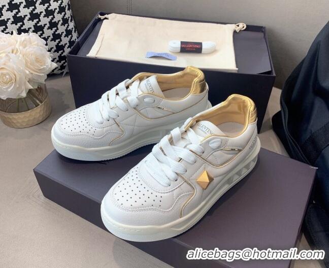 Low Price Valentino One Stud Low-Top Nappa Sneakers White Leather 070657 White/Gold