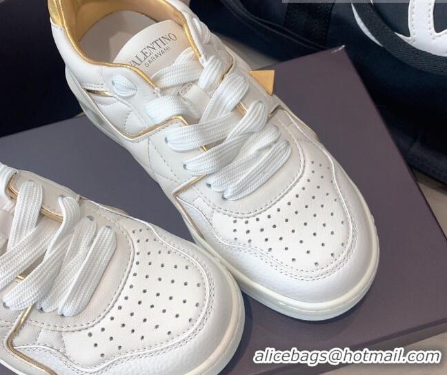 Low Price Valentino One Stud Low-Top Nappa Sneakers White Leather 070657 White/Gold