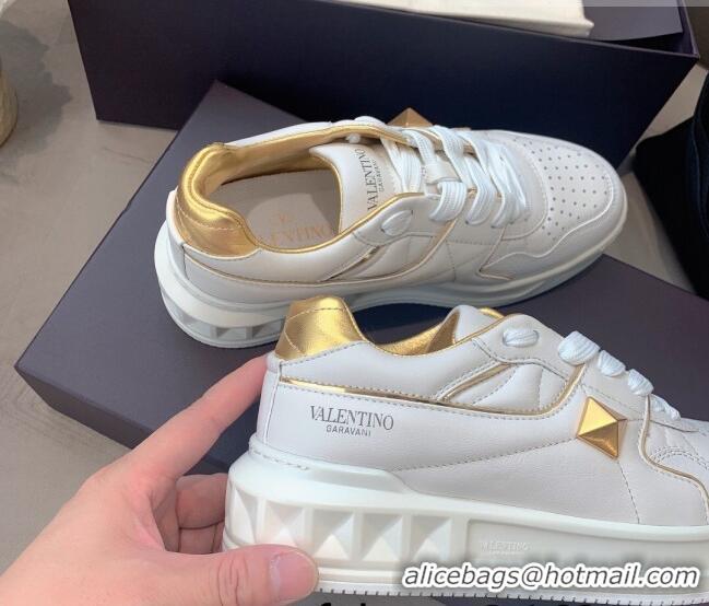 Low Price Valentino One Stud Low-Top Nappa Sneakers White Leather 070657 White/Gold