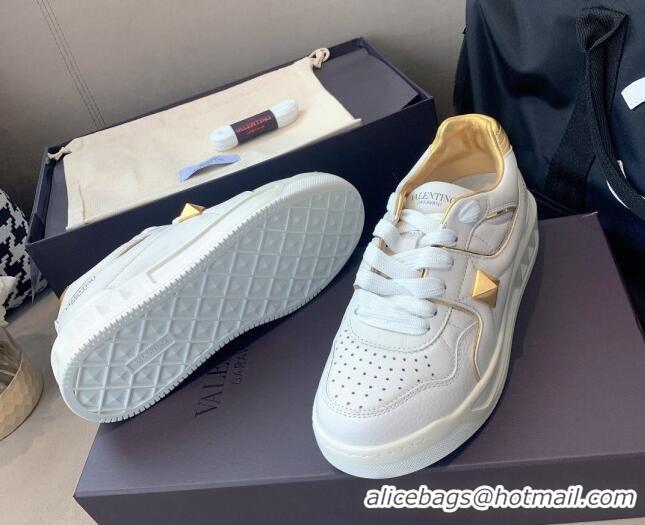 Low Price Valentino One Stud Low-Top Nappa Sneakers White Leather 070657 White/Gold