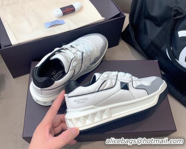 Good Looking Valentino One Stud Low-Top Nappa Sneakers White Leather 070657 White/Black