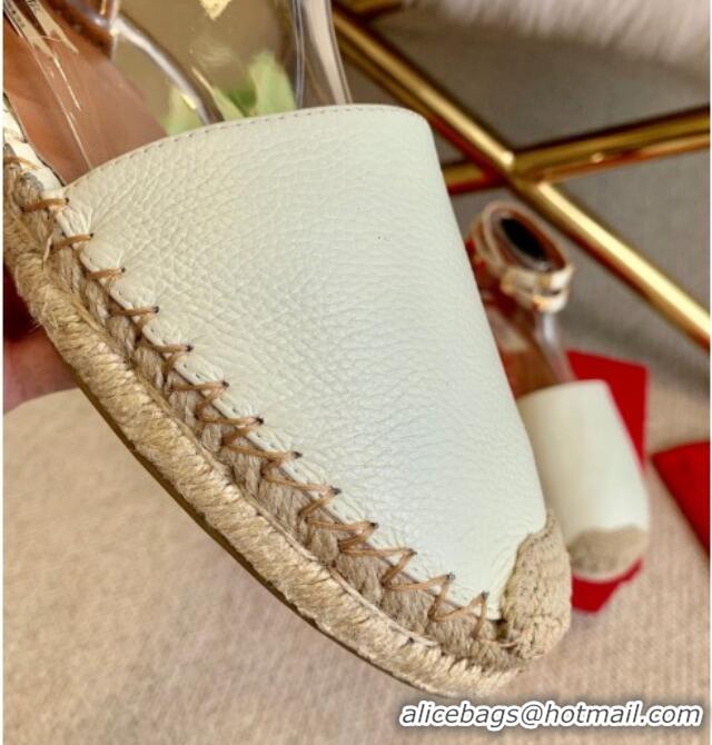 Top Quality Valentino Grainy Calfskin Rockstud Double Flat Espadrillas 070897 White