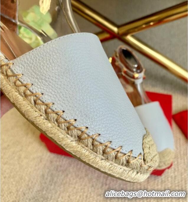 Pretty Style Valentino Grainy Calfskin Rockstud Double Flat Espadrillas 070897 Light Grey