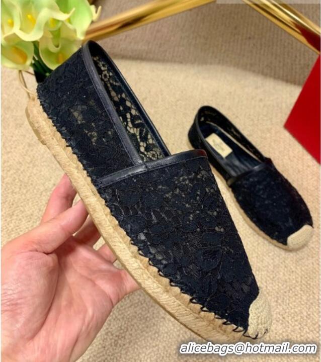 Unique Style Valentino Lace Espadrilles 070901 Black 2021