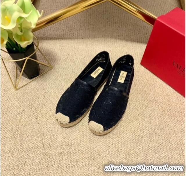 Unique Style Valentino Lace Espadrilles 070901 Black 2021