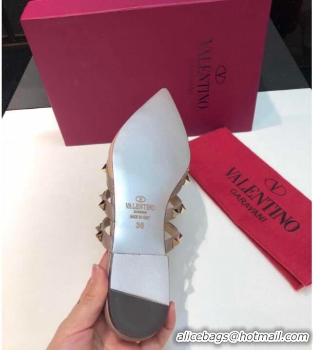 Good Looking Valentino Rockstud Patent Leather Flat Mules 071326 Nude 2021