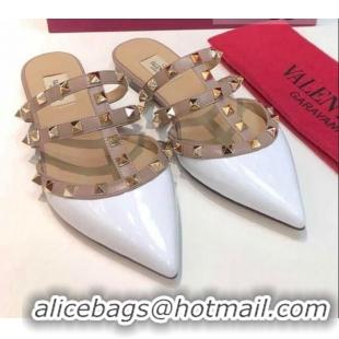 Feminine Valentino Rockstud Patent Leather Flat Mules 071326 White 2021