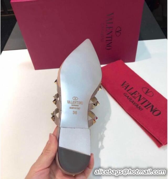 Feminine Valentino Rockstud Patent Leather Flat Mules 071326 White 2021