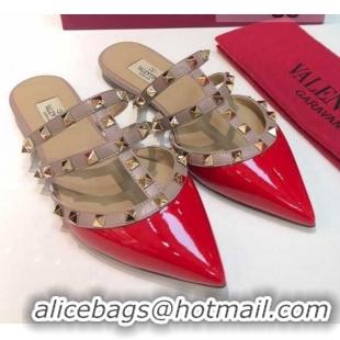 Best Product Valentino Rockstud Patent Leather Flat Mules 071326 Red 2021