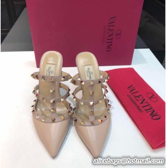 Popular Style Valentino Rockstud Lambskin Heeled Mules 9.5cm 071330 Nude 2021