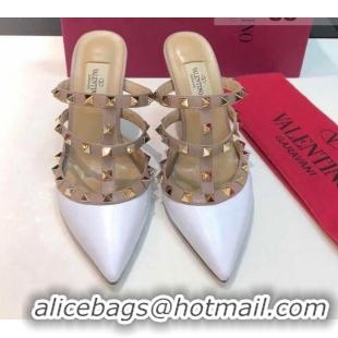 Charming Valentino Rockstud Lambskin Heeled Mules 9.5cm 071330 White 2021