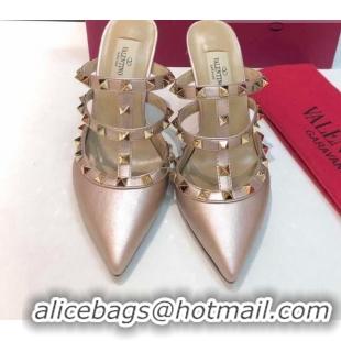 Top Grade Valentino Rockstud Lambskin Heeled Mules 9.5cm 071330 Rose Gold 2021