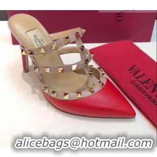 Sophisticated Valentino Rockstud Lambskin Heeled Mules 9.5cm 071330 Red