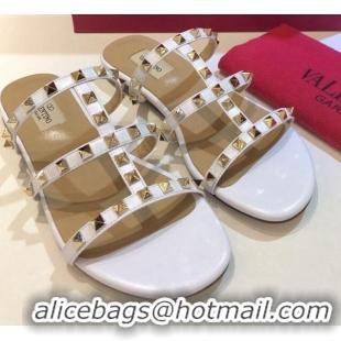 Grade Quality Valentino Rockstud Triple Leather Flat Slide Sandals 071335 White 2021