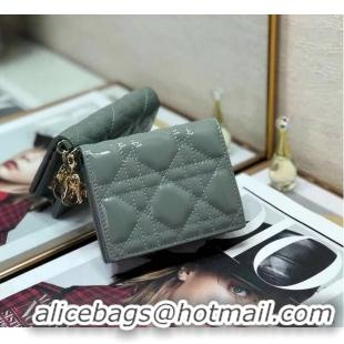 Super Quality MINI LADY DIOR WALLET Cannage Patent Calfskin S0179 Grey