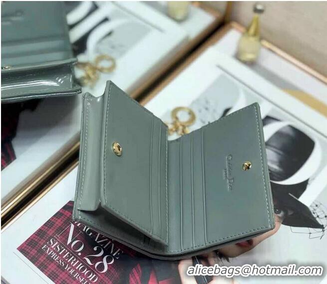 Super Quality MINI LADY DIOR WALLET Cannage Patent Calfskin S0179 Grey