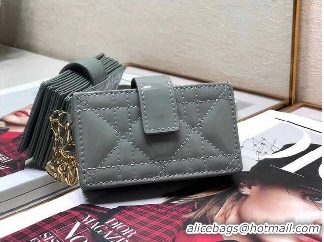 Super Quality MINI LADY DIOR WALLET Cannage Patent Calfskin S0179 Grey