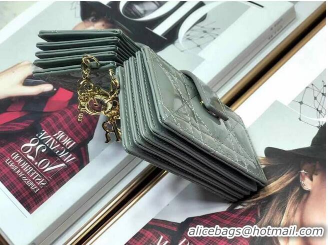 Super Quality MINI LADY DIOR WALLET Cannage Patent Calfskin S0179 Grey