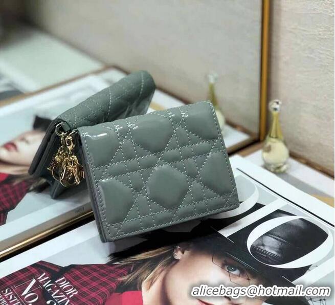 Super Quality MINI LADY DIOR WALLET Cannage Patent Calfskin S0179 Grey