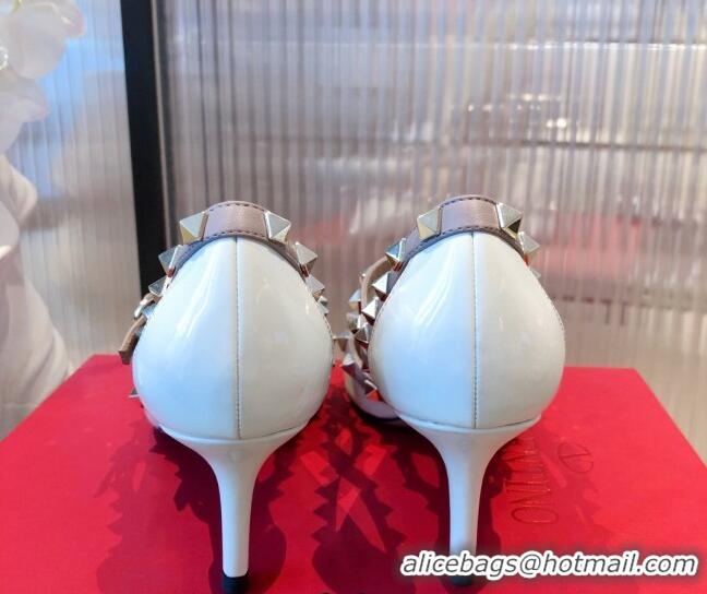 Cute Valentino Rockstud Front Strap Patent Leather Pumps 6.5cm 071369 White 2021