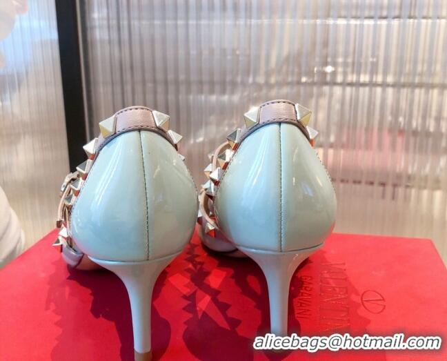 Top Quality Valentino Rockstud Front Strap Patent Leather Pumps 6.5cm 071370 Light Blue 2021