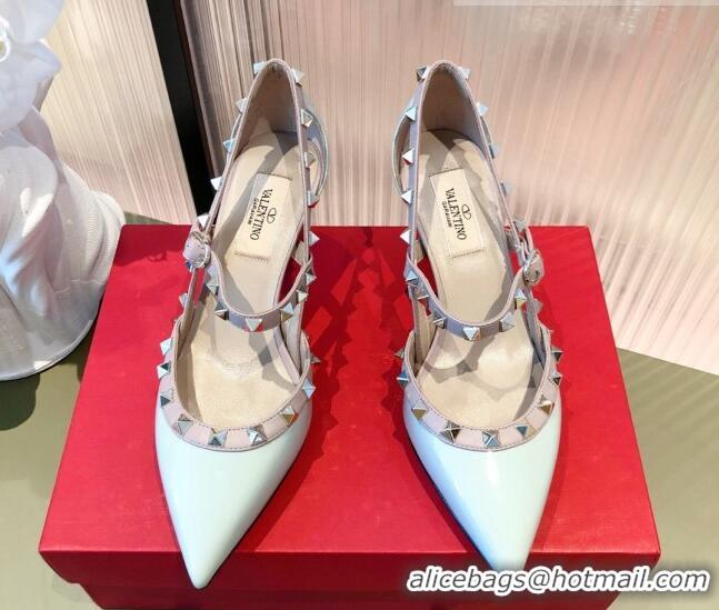 Top Quality Valentino Rockstud Front Strap Patent Leather Pumps 6.5cm 071370 Light Blue 2021