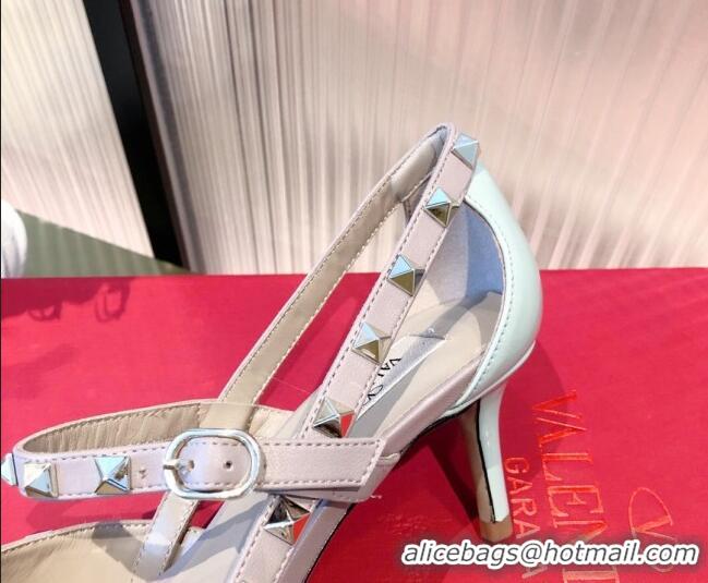 Top Quality Valentino Rockstud Front Strap Patent Leather Pumps 6.5cm 071370 Light Blue 2021