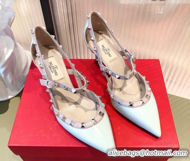 Top Quality Valentino Rockstud Front Strap Patent Leather Pumps 6.5cm 071370 Light Blue 2021