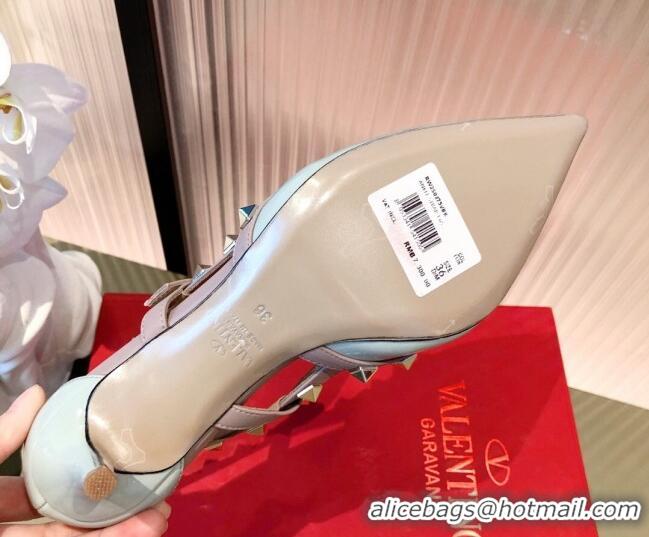 Top Quality Valentino Rockstud Front Strap Patent Leather Pumps 6.5cm 071370 Light Blue 2021