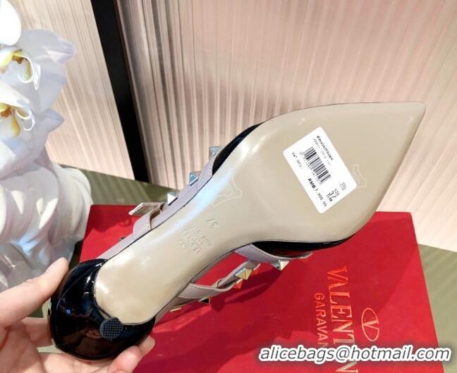 Good Product Valentino Rockstud Front Strap Patent Leather Pumps 6.5cm 071370 Light Blue 2021