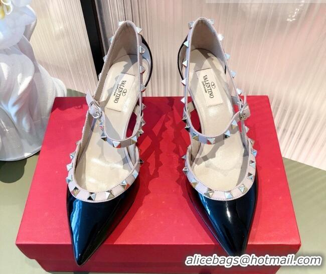 Good Product Valentino Rockstud Front Strap Patent Leather Pumps 6.5cm 071370 Light Blue 2021