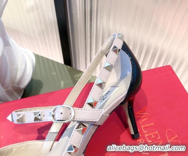 Good Product Valentino Rockstud Front Strap Patent Leather Pumps 6.5cm 071370 Light Blue 2021