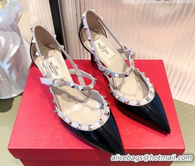 Good Product Valentino Rockstud Front Strap Patent Leather Pumps 6.5cm 071370 Light Blue 2021