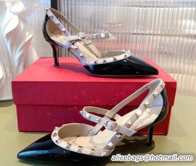 Good Product Valentino Rockstud Front Strap Patent Leather Pumps 6.5cm 071370 Light Blue 2021