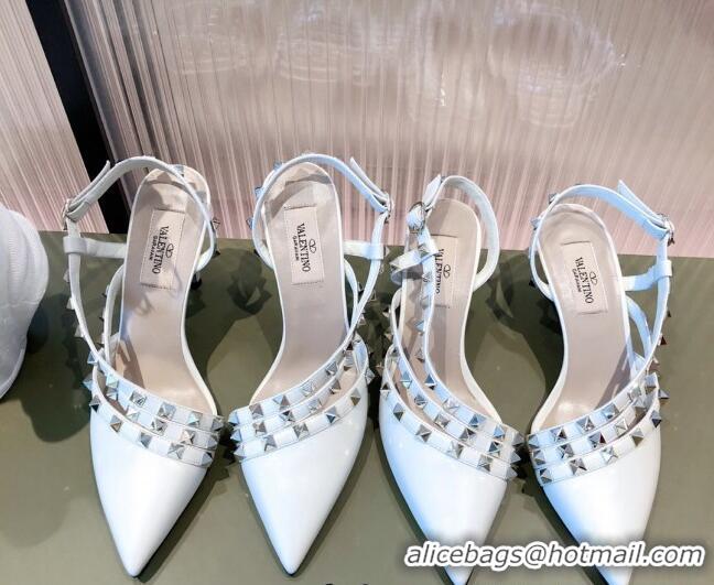 Discount Valentino Rockstud Side Strap Leather Pumps 6.5cm/8.5cm 071373 White 2021