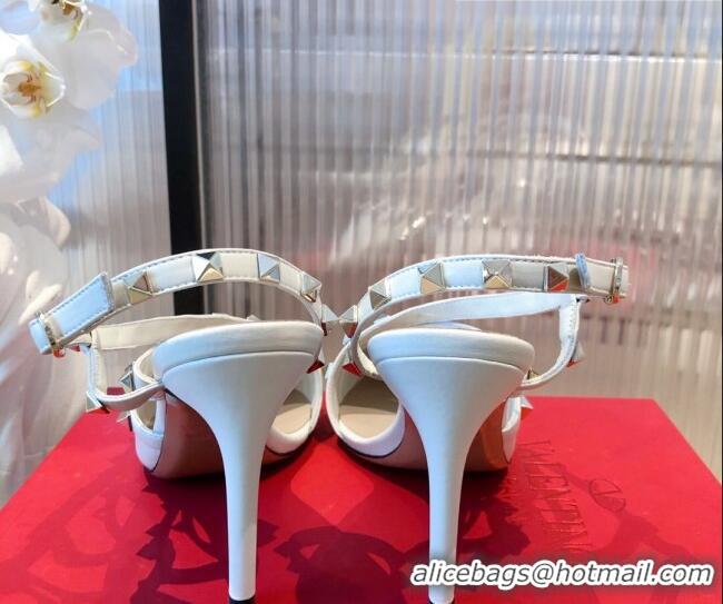 Discount Valentino Rockstud Side Strap Leather Pumps 6.5cm/8.5cm 071373 White 2021