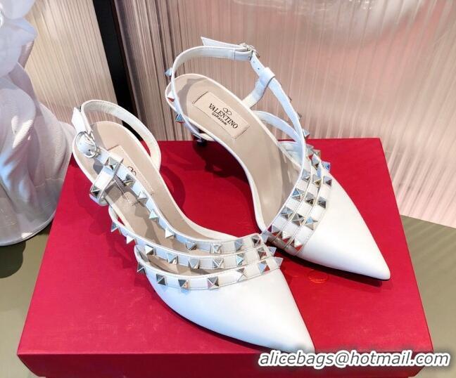 Discount Valentino Rockstud Side Strap Leather Pumps 6.5cm/8.5cm 071373 White 2021