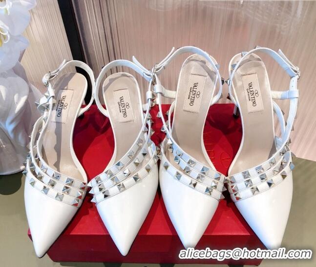 Discount Valentino Rockstud Side Strap Leather Pumps 6.5cm/8.5cm 071373 White 2021