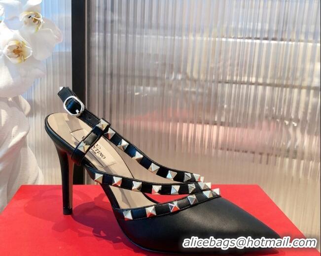 Good Quality Valentino Rockstud Side Strap Leather Pumps 6.5cm/8.5cm 071373 Black 2021