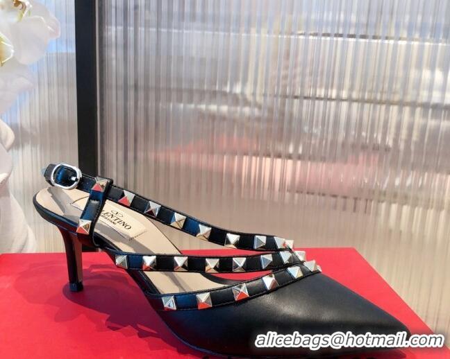 Good Quality Valentino Rockstud Side Strap Leather Pumps 6.5cm/8.5cm 071373 Black 2021