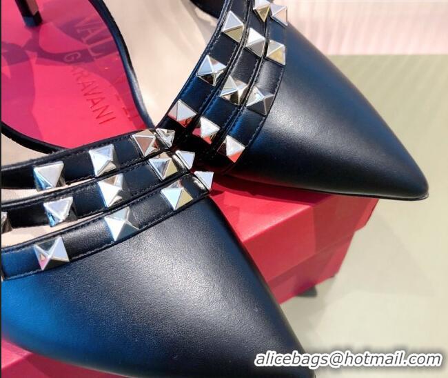 Good Quality Valentino Rockstud Side Strap Leather Pumps 6.5cm/8.5cm 071373 Black 2021